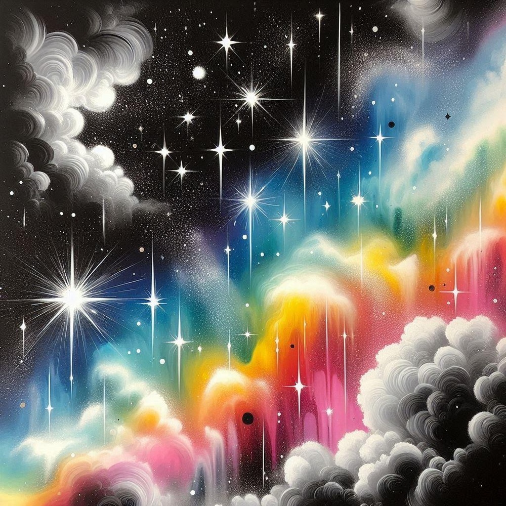 Set of 2 Black Rainbow Stars Painting Prints